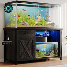 Heavy Duty 55-75 Gallon Fish Tank Stand with Power Outlet  Storage Black