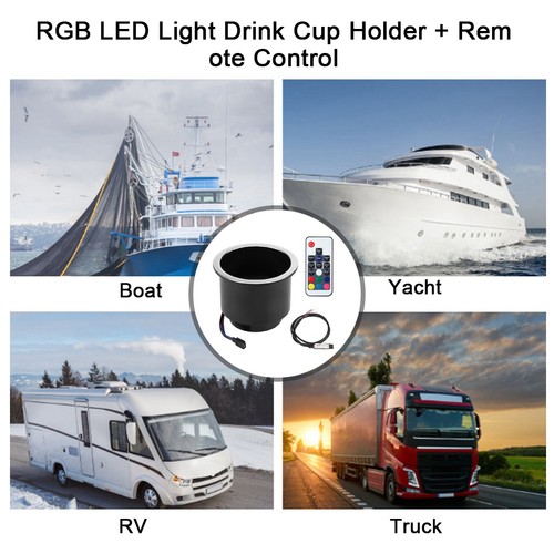*Plastic RGB LED Light Drink Cup Holder With Remote Control Marine Boat Car - Afbeelding 5 van 10