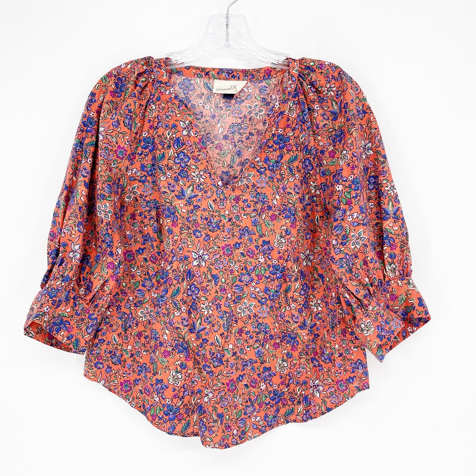 Universal Thread Split Neck Floral Cotton Top Siz… - image 1