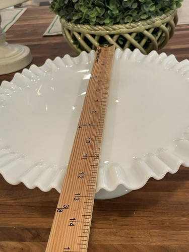 Vintage Fenton Milk Glass Pedestal Cake Stand Plate Ruffled Edges Round - Photo 2/8