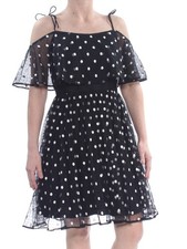 ADRIANNA PAPELL Womens Black Tie Short Sleeve Knee Length Party Dress 4