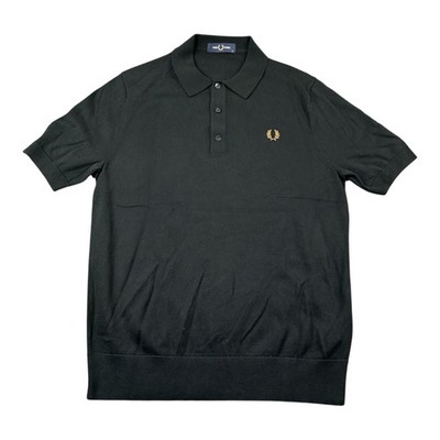 Fred Perry Black Cotton Knit Gold Logo Mens S/S Polo Shirt Size Medium 