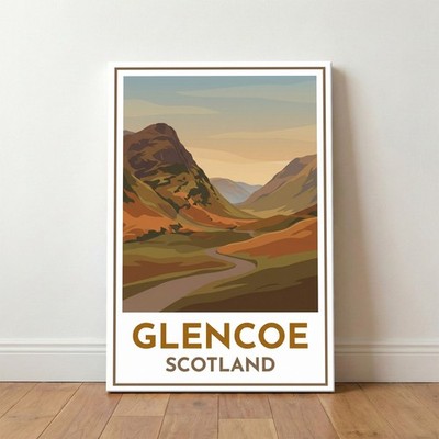 Glencoe, Scotland Travel Poster Giclee Canvas Print