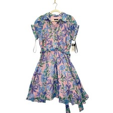 Tahari ASL Fit & Flare Dress Women 12 NWT Floral Belted Chiffon MSRP $159