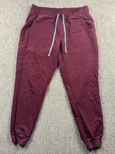Figs Womens L Zamora Jogger Scrub Pant Zip Cargo Pocket Burgundy Stretch