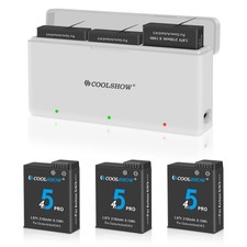 COOLSHOW 3 Pack Battery and Charger for DJI Osmo Action 6 5 Pro 4 3 Osmo 360