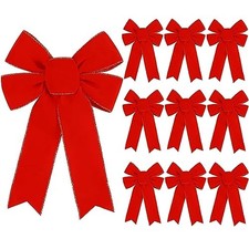 10 Pack Red Bows Christmas Tree Decorations,9  x13  Large Velvet Multicolor
