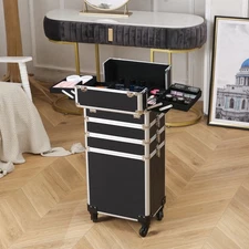 4 in 1 Pro Aluminum Rolling Makeup Case Salon Cosmetic Organizer Trolley US