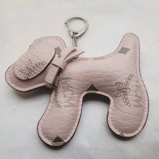 Luxury Blush Pink Dog Shaped Bag Charm/ Keychain Faux Leather Bow On Collar NWOT