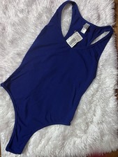 American Apparel ROYAL BLUE Cotton Spandex Jersey Tank Thong Bodysuit SZ S NWT