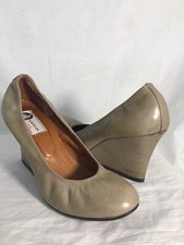 Bailarina Lanvin Tacón de Cuña Alto Gris Francés Cuero de Cordero Talla 38