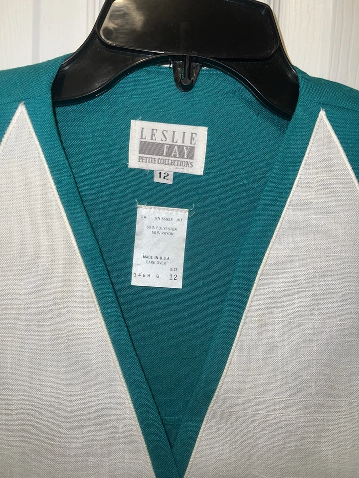 Traje Falda Leslie Fay Vintage Talla 12 Verde Pequeño Foto 3 de 4