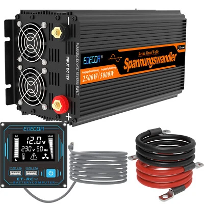 EDECOA Onduleur Onde Sinusoïdale Pure 2500W 12V 220V pour Camion Camping - Photo 1/4