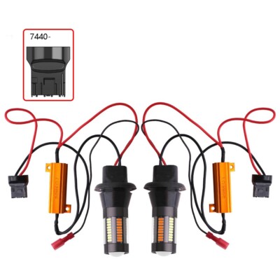 Turn Signal Lights No Hyper Flash 7440 Switchback LED Bulbs Front w/ DRL Pairs