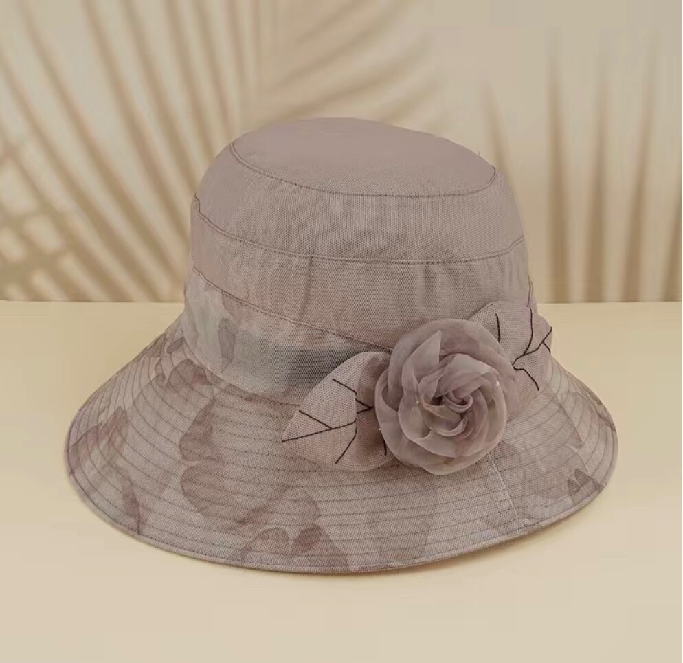 Mesh Bucket Hat with Detachable Flower UV Protection for Beach Fishing Church Outings  -image