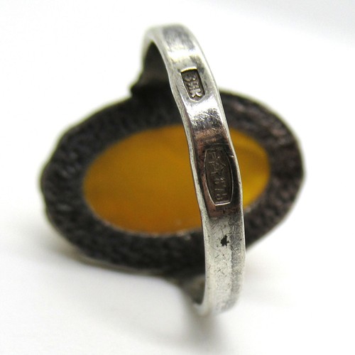 Soyuzyuvelirprom Minpribor Bernstein Ring Silber 875 Butterscotch Amber 琥珀色 - Bild 6 von 6