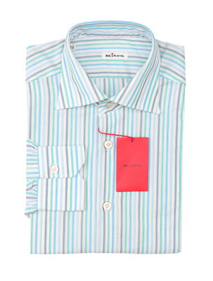 Kiton Light Blue Striped Cotton Shirt - Slim - (KT772210)