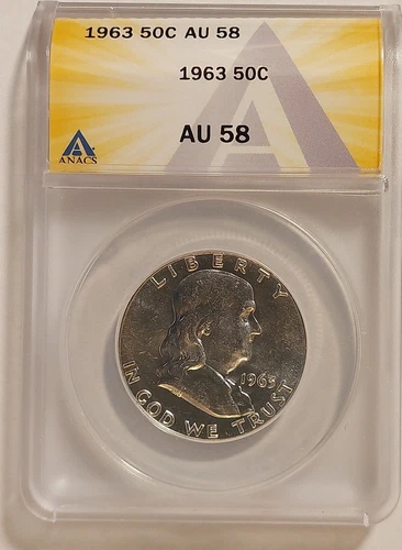 1963-P Franklin Silver Half Dollar Coin ANACS AU58 -0411-10