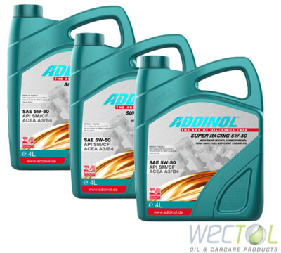 12 Liter Addinol SUPER Racing 5W-50 Motoröl für viele VW MB BMW Opel 3x4 Liter
