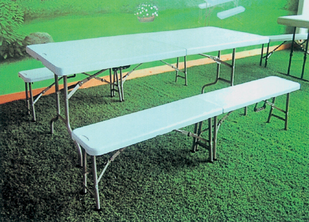 43981 SET TAVOLO BIRRERIA ACCIAIO VERNICIATO IN HDPE CM. 183x76x74h.
