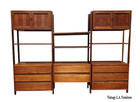 Vintage Mid Century Walnut Three Bay Wall Unit Bookcase Cabinets by Stanley