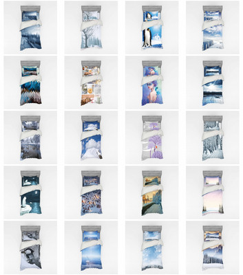Ambesonne Winter Scene Bedding Set Duvet Cover Sham Fitted Sheet in 3 Sizes