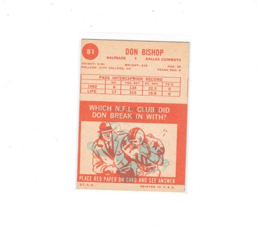 1962 Topps - #46 Don Bishop (RC) - Image 2 of 2