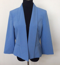 JONES STUDIO Women's Sky Blue Shawl Lapel Open Front Blazer Jacket Size 14 NWT