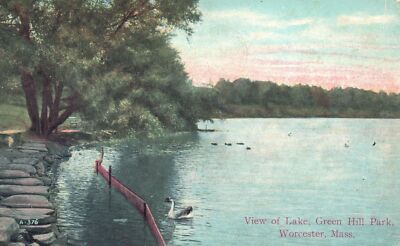 Lake Green Hill Park Worcester Massachusetts MA Antique Postcard 1910