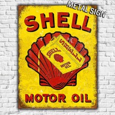 SHELL INSEGNA OLIO MOTORE TARGA METALLO Retro Pubblicità Uomo Cave Motorsport Garage Capannone Regalo