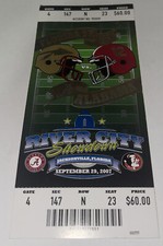 Alabama Football Vs Florida State  game Day ticket. 2007. Nick Saban