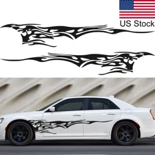 2pcs 110'' Black Sport Fire Graphic Body Side Door Fender Vinyl Decal Sticker