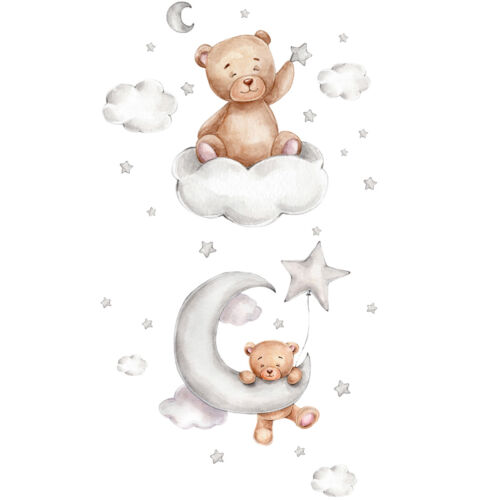 Set of 2 Cute Bear Moon and Stars Wall Stickers 45x30CM PVC Cartoon Wall wegZl