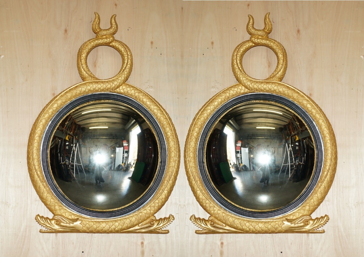 PAIR OF EXTRA LARGE STUNNING REGENCY STYLE GOLD GILT TWIN SERPENT