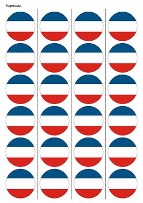 24X VORGESCHNITTENE JUGOSLAWIEN FLAGGE GEBURTSTAG ESSBAR PAPIER, CUPCAKE, TORTENAUFLEGER 1241