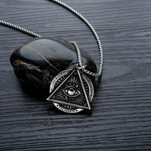 Men's Illuminati Masonic All Seeing Eye Pendant Necklace Stainless Steel Jewelry - Picture 4 of 6