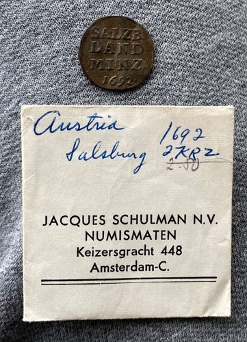 1692 SALZBURG , 2 Kreuzer Ex. JACQUES SCHULMAN N.V. AMSTERDAM SILVER