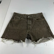 Levi's Jean Shorts Mens 32* 501 Straight Brown Cut Off Frayed Denim Jorts Tag 34