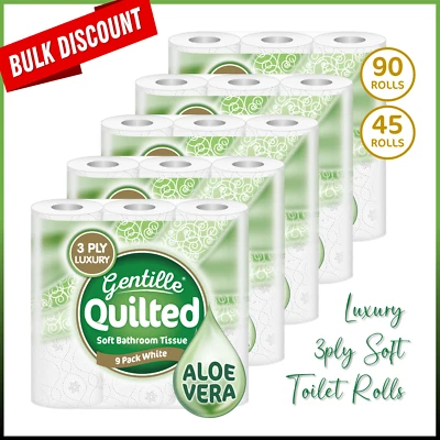 Gentille 3 Ply Aloe Vera Quilted Toilet Rolls 45 Pack Luxury Soft Strong