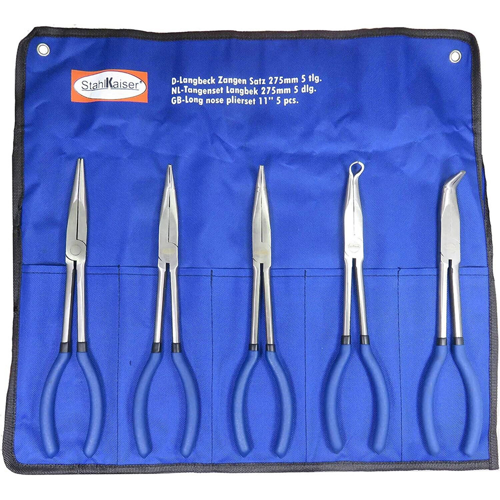 SET 5pz PINZE EXTRA LUNGHE 275mm PUNTE DRITTA PIEGATA MECCANICO STAHLKAISER