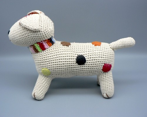 ANNE-CLAIRE PETIT 9" TERRIER DOG NATURE DOTS SPOTS CROCHET ANIMAL TOY EXCELLENT - Picture 2 of 12