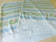 Vintage Pillow case pair Blue Stripes,Pink and yellow flowers Pacific Percale