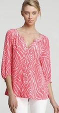 Lilly Pulitzer Moxy Silk Top Show Your Stripes Pink V Neck Blouson Sleeve XS