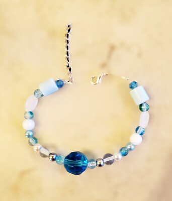 Porcelain Bead Bracelet Blue Theme Handmade Adjustable 
