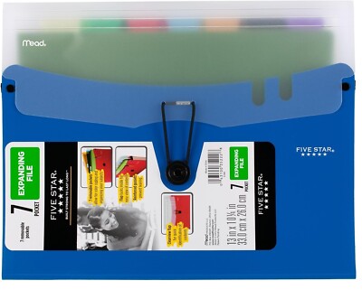 Five Star 7 Pocket Expanding File Folders, Plastic, Cobalt Blue, 13''x10-1/4''