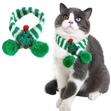 Pet Christmas Scarf with Xmas Tree and Pompom Decor Doggy Soft Small Green