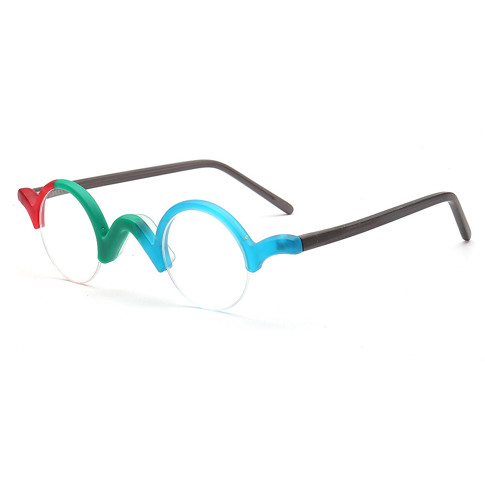 Retro Mens Small Round Eyeglass Frame Women Semi Rimless Eyewear Nerd ...