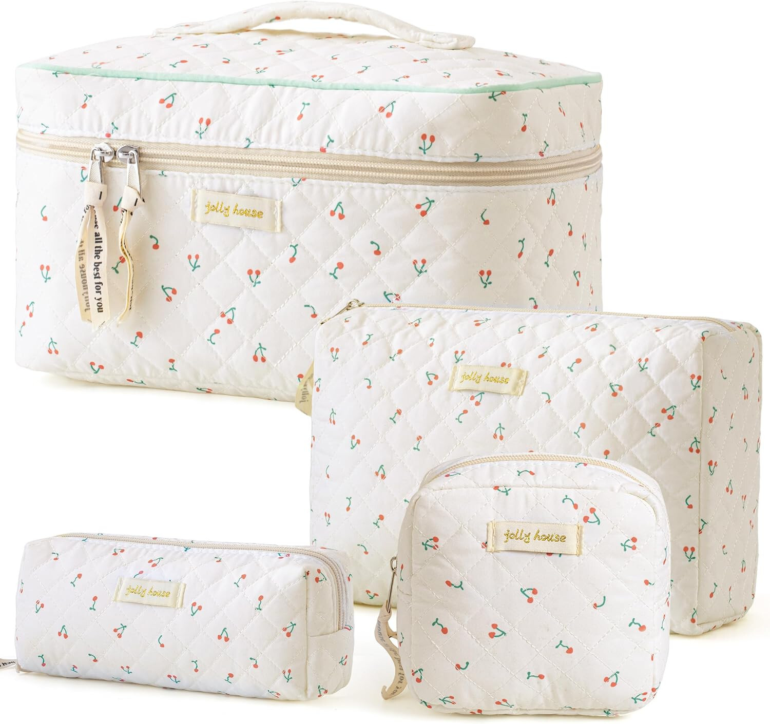 Quilted Floral Makeup Bag Set with Bee Design for Women-image