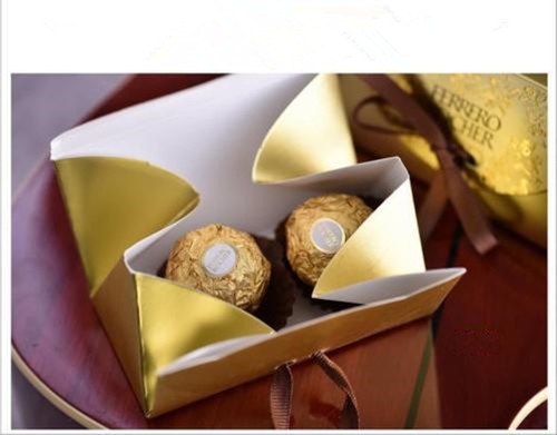 50 Stck. Gold Hochzeit Party Gastgeschenke Schachteln Süßigkeiten/Pralinen Tüten Gastgeschenke Bänder - Bild 4 von 5