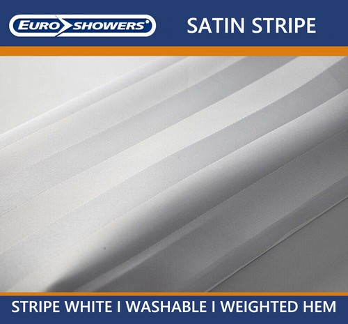 White Satin Stripe Shower Curtain Weighted Hem Long Wide Short - Optional rings - Picture 5 of 65